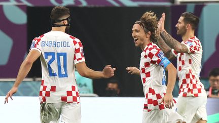 Luka Modric et ses coéquipiers lors de la victoire de la Croatie contre le Maroc dans le match de la 3e place de la Coupe du monde 2022, le 17 décembre. (JACK GUEZ / AFP)