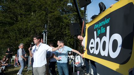 Présentation du magazine 'Ebdo" au festival "Les rendez-vous de juillet" à Autun (Saône-et-Loire), le 15 juillet 2017.&nbsp; (MAXPPP)