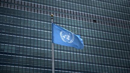 Drapeau de l'ONU devant le siège de l'organisation à New York, le 19 septembre 2017. (BRENDAN SMIALOWSKI / AFP)