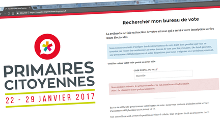 Capture d'écran du site internet permettant de trouver son bureau de vote pour la primaire de la gauche, le 10 janvier 2017. (FRANCEINFO)