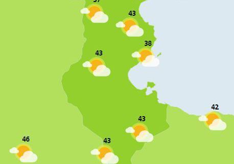 Températures en Tunisie le 10 août 2017 (Meteo France)