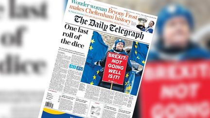 La une du quotidien britannique "The Daily Telegraph" le 15 mars 2019, au lendemain du vote sur le report du Brexit. (DAILY TELEGRAPH)