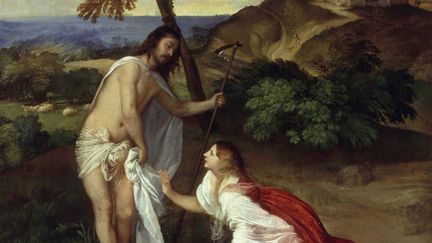 "Noli mi tangere", "Ne me touche pas", un tableau du Titien, de 1514, repr&eacute;sentant l'apparition de J&eacute;sus rescucit&eacute; &agrave; Marie-Madeleine. (THE ART ARCHIVE / AFP)