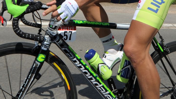 Le v&eacute;lo de Peter Sagan, alias "Tourminator", lors de la deuxi&egrave;me &eacute;tape du Tour de France entre Vis&eacute; et Tournai, le 2 juillet 2012. (YORICK JANSENS / MAXPPP)