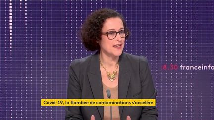 Emmanuelle Wargon,&nbsp;ministre déléguée en charge du Logement, le 24 décembre 2021 dans le 8h30 franceinfo (Radio France)