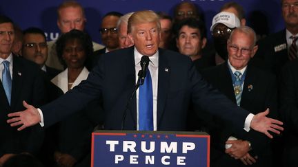 Donald Trump prononce un discours&nbsp;lors d'une rencontre avec des anciens combattants à Washington (Etats-Unis), vendredi 16 septembre 2016. (MARK WILSON / GETTY IMAGES NORTH AMERICA / AFP)