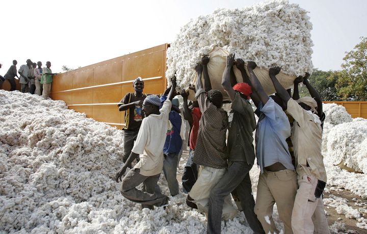 Chargement du coton à Dano au Burkina, autre grand pays producteur de la région avec le Mali.&nbsp;&nbsp; (ISSOUF SANOGO / AFP)