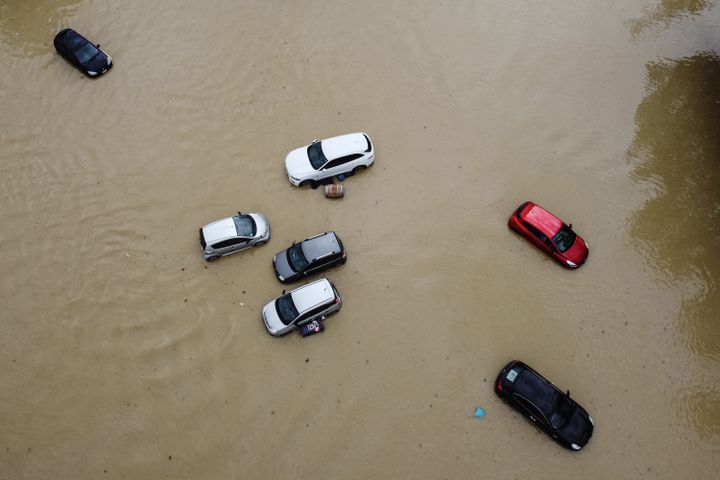 Flooded cars are pictured in Lugo, near Ravenna, on May 18, 2023. (FEDERICO SCOPPA / AFP)