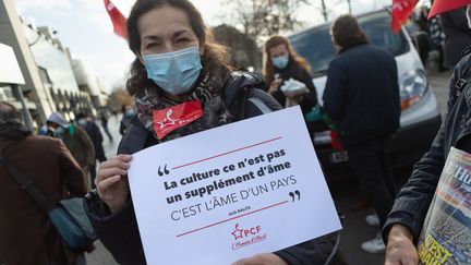 Manifestation parisienne du monde la culture le 15 decembre 2020. (GEORGES GONON-GUILLERMAS / HANS LUCAS)