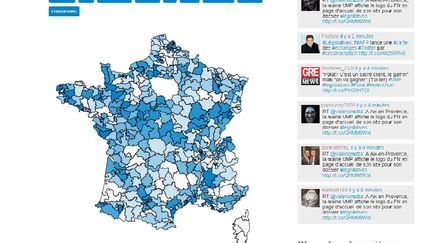 Capture d'écran de la carte AFP des circonscriptions qui tweetent le plus. (DR)