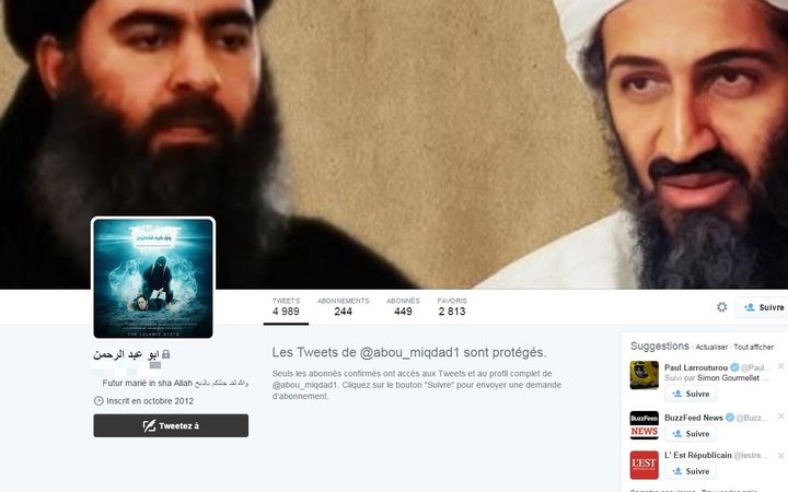 Capture d'&eacute;cran d'un compte jihadiste verrouill&eacute;.&nbsp; (TWITTER)