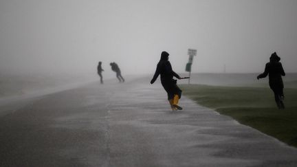 Des marcheurs luttent contre le vent pour avancer sur une promenade de bord de mer, pr&egrave;s de la ville de Norddeich&nbsp;dans le nord de l'Allemagne, le 5 d&eacute;cembre 2013. (INA FASSBENDER / REUTERS)