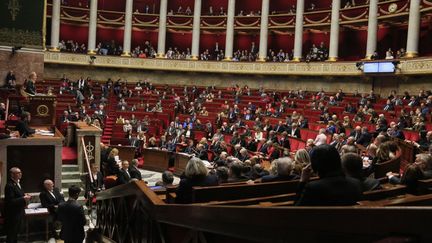 L'hémicycle de l'Assemblée nationale, à Paris, le 13 février 2024. (QUENTIN DE GROEVE / HANS LUCAS / AFP)