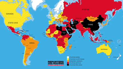 &nbsp; (Carte de la liberté de la presse 2016 de Reporters sans frontières © Reporters sans frontières)