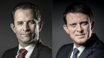 Combinaison de portraits de Benoît Hamon et de Manuel Valls.&nbsp; (JOEL SAGET / AFP)