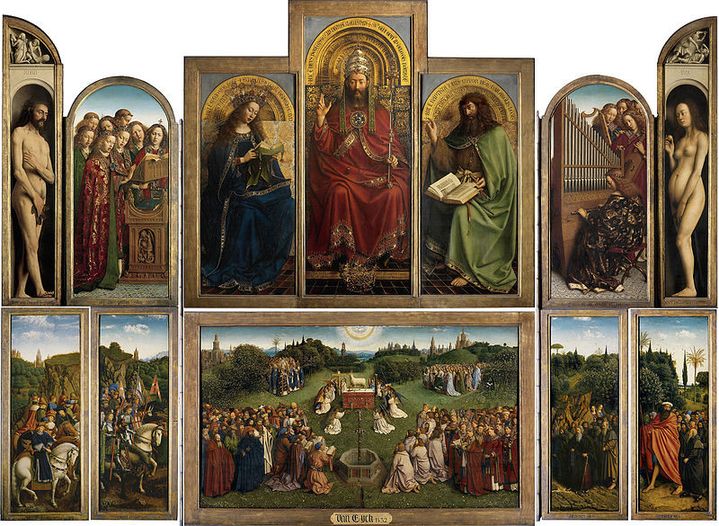 L'ensemble du retable de "L'Agneau mystique" (1432) (Web Gallery of Art / Wikipedia)