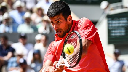 Novak Djokovic lors de son premier tour à Roland-Garros, le 29 mai 2023. (MATTHIEU MIRVILLE / AFP)