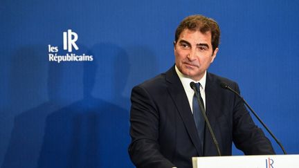 Le président des Républicains Christian Jacob lors d'une conférence de presse à Paris, le 11 avril 2022. (ALAIN JOCARD / AFP)