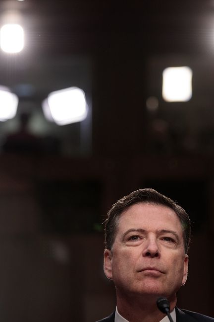 L'ancien directeur du FBI, James Comey, lors de son audition par le Sénat à Washington (Etats-Unis), le 8 juin 2017. (DREW ANGERER / GETTY IMAGES NORTH AMERICA / AFP)