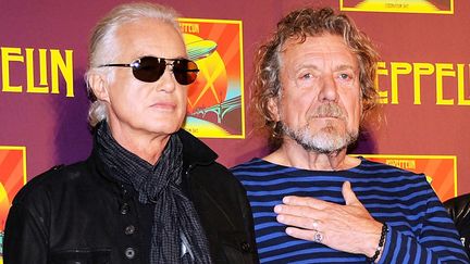 Jimmy Page et Robert Plant de Led Zeppelin en 2012 pour la sortie du film de leur concert de 2007 "Celebration Day".
 (Evan Agostini/Invision/AP/ Sipa)
