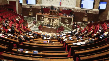 L'Assemblée nationale durant les débats sur le projet de loi relatif a l'accompagnement des malades et à la fin de vie à Paris, le 31 mai 2024. (QUENTIN DE GROEVE / HANS LUCAS / AFP)