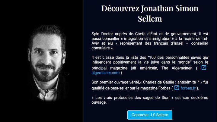 Capture d’écran du site de Jonathan Simon Sellem (effectuée le 14 février 2024). (-)