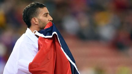 Mahiedine Mekhissi-Benabbad, apr&egrave;s sa course de 3 000 m steeple &agrave; Zurich (Suisse) lors des championnats d'Europe, le 14 ao&ucirc;t 2014. (PHILIPPE MILLEREAU / DPPI MEDIA / AFP)