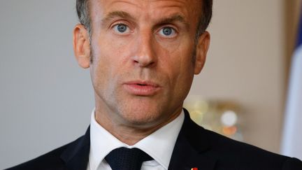 President Emmanuel Macron during a trip to Hamburg, Germany, October 10, 2023. (LUDOVIC MARIN / AFP)