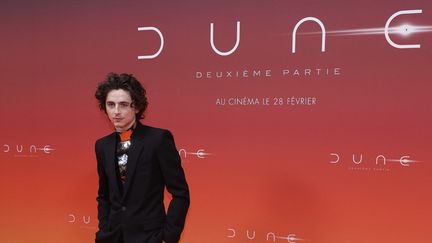 L'acteur franco-américain Timothée Chalamet lors de la projection en avant-première du film "Dune : Deuxième partie" au cinéma Le Grand Rex, à Paris, le 12 février 2024. (GEOFFROY VAN DER HASSELT / AFP)