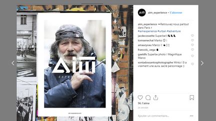 Le SDF et artiste de rue, Marko, à l'affiche de la campagne d'une marque de parkas, AIM Expérience.&nbsp; (INSTAGRAM / AIM EXPERIENCE)