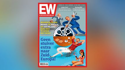 La une du magazine néerlandais "Elsevier Weekblad" du 30 mai 2020. "Pourquoi le plan de Merkel&nbsp;et Macron n'est pas bon : pas u nsou de plus pour l'Europe du Sud". (CAPTURE D'ÉCRAN)