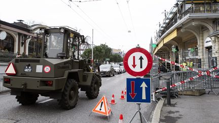 Le dispositif de s&eacute;curit&eacute; est install&eacute;, &agrave; Montreux (Suisse),&nbsp;le 18 janvier 2014, avant la conf&eacute;rence de paix sur la Syrie, pr&eacute;vue le 22 janvier. (  MAXPPP)