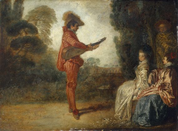 Antoine Watteau, "L'Enchanteur". Huile sur cuivre. Troyes, mus&eacute;e des Beaux-Arts. (RMN-GRAND PALAIS - JEAN SCHORMANS)