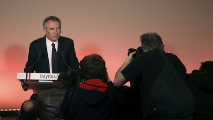 Le président du Modem, François Bayrou, lors de sa conférence de presse, le 22 février 2017 à Paris. (JACQUES DEMARTHON / AFP)