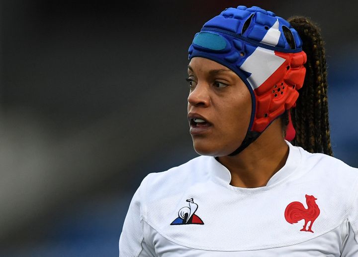 Safi N'Diaye, deuxième ligne de l'équipe de France féminine de rugby, lors du Tournoi des six nations à Galsgow en Ecosse, le 25 octobre 2020. (ANDY BUCHANAN / AFP)