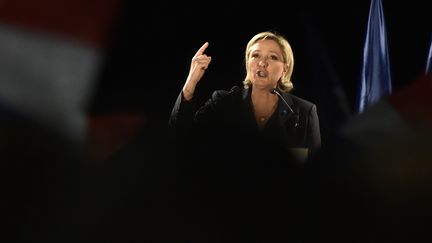 Marine Le Pen lors d'un meeting à Mirande (Gers), jeudi 9 mars 2017.&nbsp; (PASCAL PAVANI / AFP)