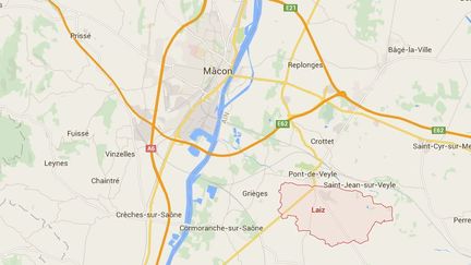 Un homme est mort, mercredi 16 septembre 2015 &agrave; Laiz (Ain), pr&egrave;s de M&acirc;con (Sa&ocirc;ne-et-Loire), frapp&eacute; par un toit arrach&eacute; par le vent. ( GOOGLE MAPS / FRANCETV INFO )