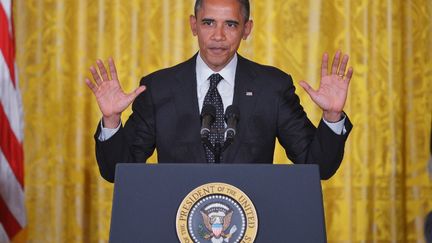 Le pr&eacute;sident am&eacute;ricain, Barack Obama, &agrave; l'occasion d'une remise de m&eacute;dailles honorifiques, le 29 mai 2012 &agrave; Washington. &nbsp; (MANDEL NGAN / AFP)