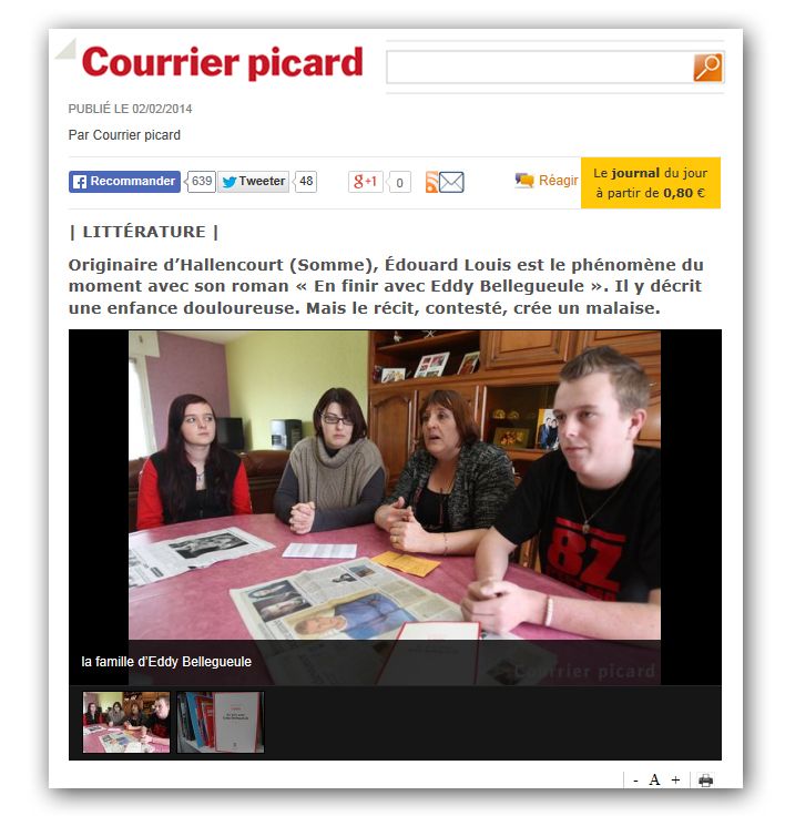 La famille Bellegueule dans Le Courrier Picard
 (Copie d&#039;écran Courrier Picard)