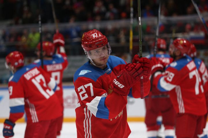 Le hockeyeur russe Artemi Panarine lors de la rencontre de la Russie face à la République Tchèque le 8 septembre 2016. (IGOR RUSSAK / NURPHOTO)