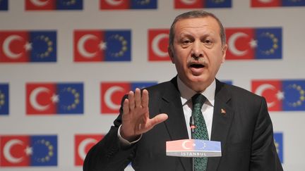 Le Premier ministre turc, Recep Tayyip Erdoğan, &agrave; la s&eacute;ance d'ouverture d'une conf&eacute;rence du minist&egrave;re des Affaires europ&eacute;ennes, &agrave; Istanbul (Turquie), le 7 juin 2013. ( AFP )