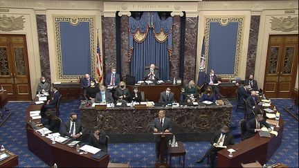 Le responsable de la mise en accusation de la Chambre, le député David Cicilline,&nbsp;s'exprime lors du deuxième procès de mise en accusation de l'ancien président Donald Trump au Sénat, au Capitole américain à Washington, le mardi 9 février 2021. (AP/SIPA)