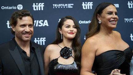 From left to right, Venezuelan actor Edgar Ramirez, American actress Selena Gomez and Spanish actress Karla Sofía Gascón attend the Canadian premiere of "Emilia Perez" at the Princess of Wales Theatre during the Toronto International Film Festival (TIFF) in Toronto, Ontario, Canada, on September 9, 2024. (GEOFF ROBINS / AFP)