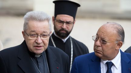 André Vingt-Trois, archevêque de Paris et président de la conférence des évêques de France, et Dalil Boubakeur, recteur de la Grande Mosquée de Paris, le 27 juillet à l'Elysée. (MAXPPP)