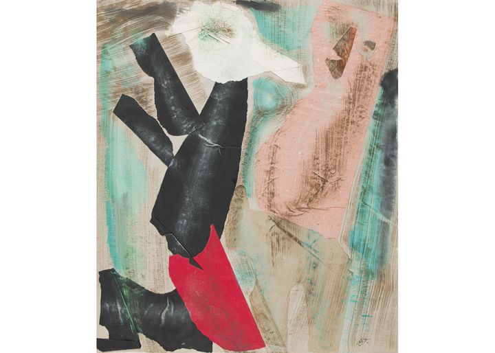 Anna Staritzky (1911-1981), "Personnage en mouvement", 20e siècle, collage et technique mixte sur papier gris&nbsp; (© Musée des Beaux-Arts de Bordeaux, photo F. Deval)