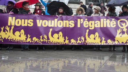 Manifestation à Paris lors de la Journée internationale des droits des femmes, le 8 mars 2018. (DAVID SEYER / CROWDSPARK / AFP)