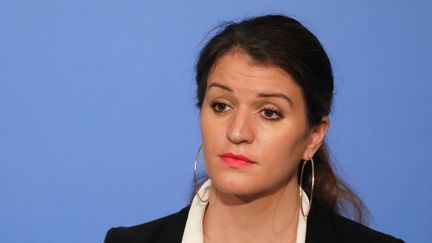 Marlène Schiappa lors d'une conférence de presse à l'Elysée, le 21 mars 2018.&nbsp;&nbsp; (LUDOVIC MARIN / AFP)