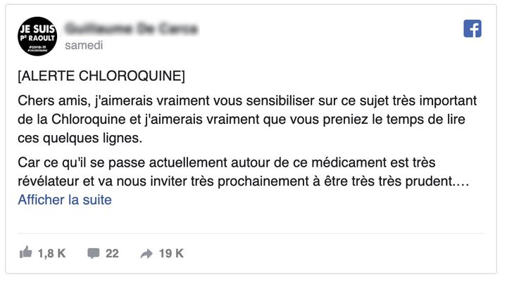 Capture écran d'un post Facebook partagé samedi 21 mars 2020. (CAPTURE ECRAN)