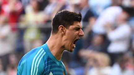 Le gardien belge Thibaut Courtois lors du match de la Coupe du monde&nbsp;contre l'Angleterre, à Saint-Pétersbourg (Russie), le 14 juillet 2018. (PAUL ELLIS / AFP)