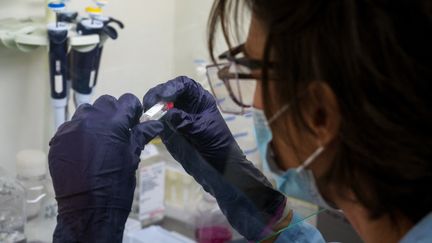 Un laboratoire français, en Alsace, travaillant au développement d'un vaccin contre le cancer, en novembre 2021. Photo d'illustration. (PATRICK HERTZOG / AFP)